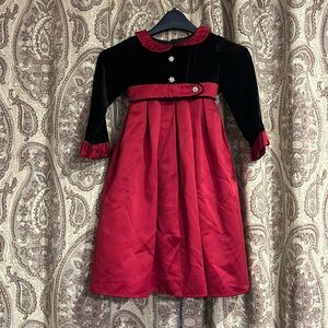 Red satin & black velvet toddler girls party dressss